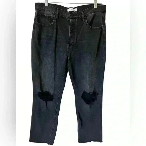 Kancan Straight Leg Cotton Distressed Jeans Black High Waisted - Picture 1 of 9